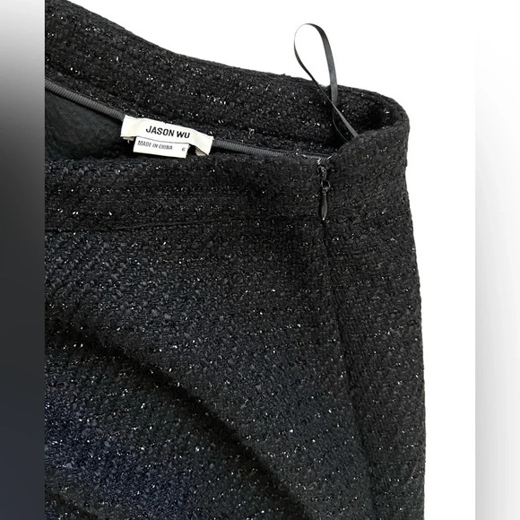 Jason Wu Black Shine Tweed Pleated Trouser straight wide Pants Dark Academia 6 S - Picture 8 of 11